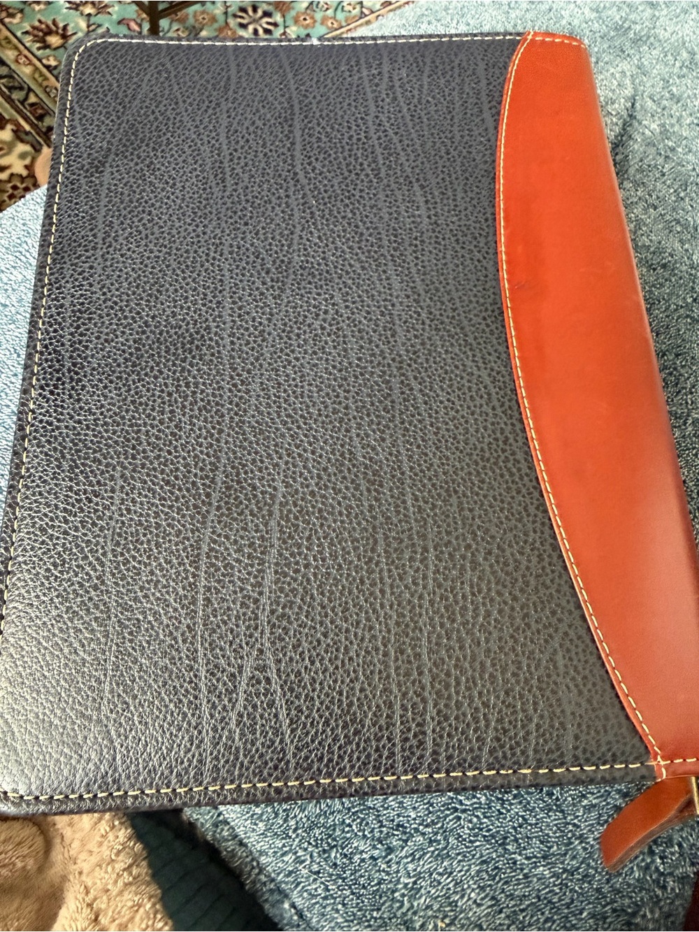 Franklin Covey Black Pebble-Grain Laptop Folio with Brown Trim